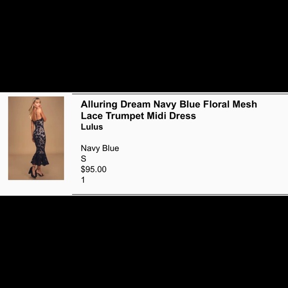 Navy Blue Floral Mesh Lace Trumpet Midi Dress - Picture 3 of 7